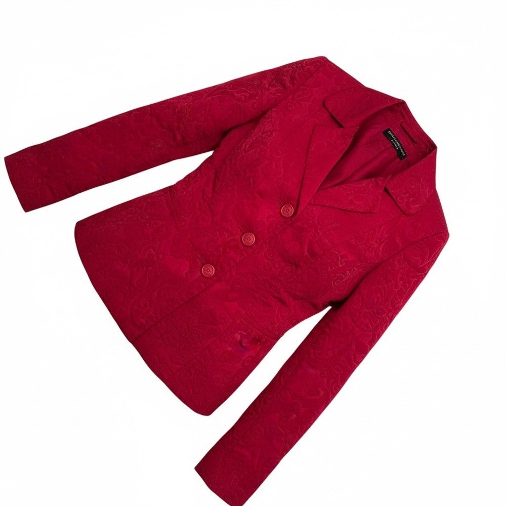 Dana‎ Buchman Petite Red Jacquard Blazer Jacket Button Front Textured Women - Picture 2 of 9